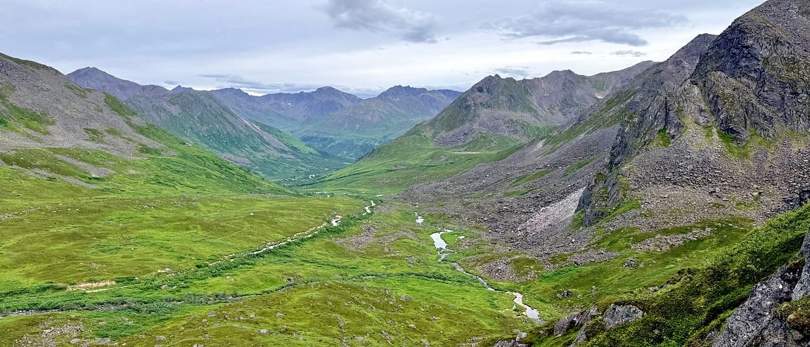 A wide green Alaskan valley with a braided river, the kind of place WCA works to keep wild